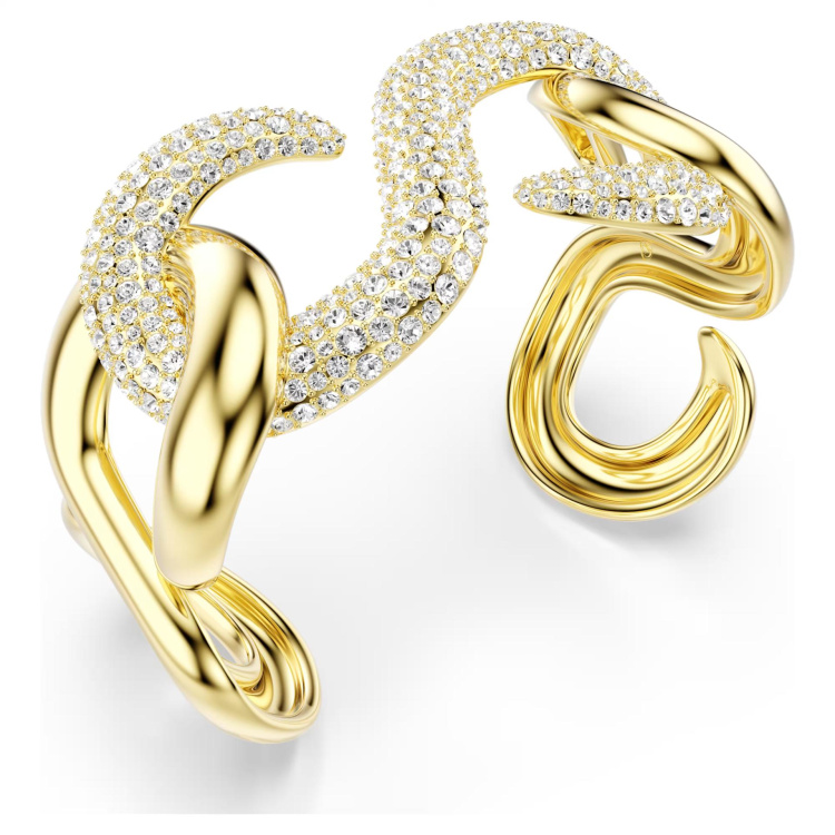 Dextera cuff Round cut, White, Gold-tone plated